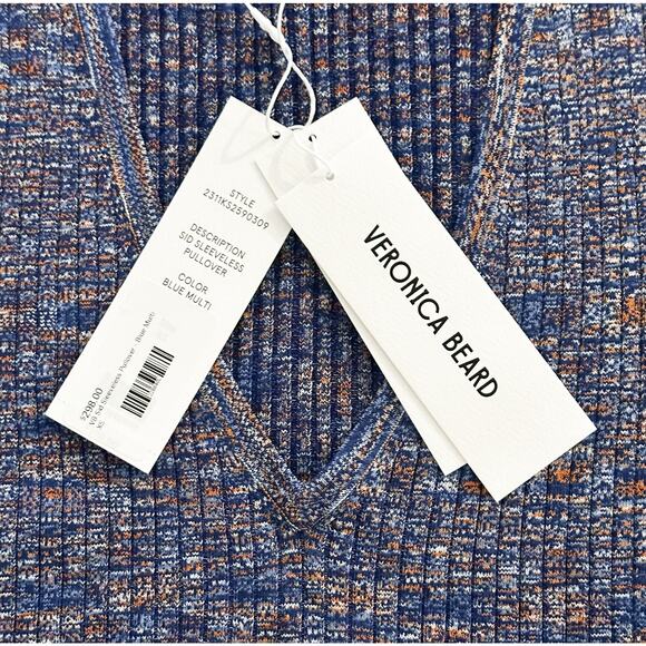 Veronica Beard NWT Sid Rib Knit V-Neck Sleeveless Top Blouse Spacedye Multi XS - Picture 3 of 5